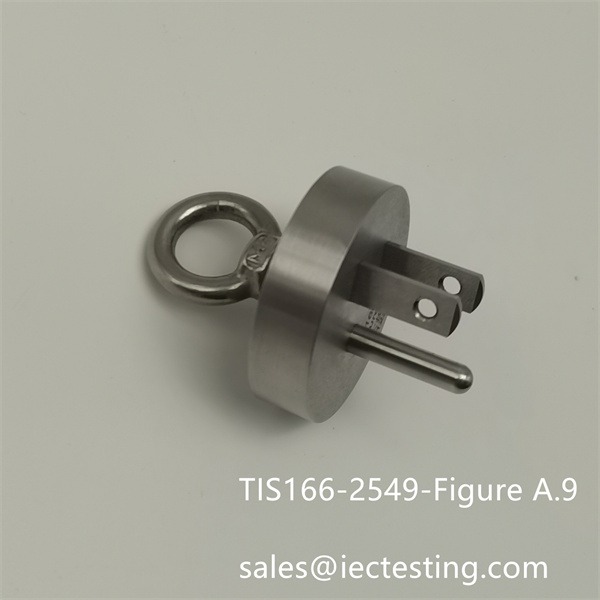 Gauge for testing maximum withdrawal force for flat-round pin socket-outlet.