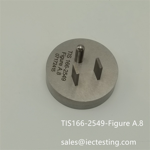 TIS 166-2549 Figure A.8 Gauge for testing earthing contact is made before the current-carrying contacts for flat-round pin socket-outlet