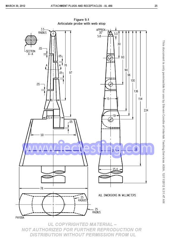 IEC 62368-1 Figure V.1 UL Unjointed Finger Probe