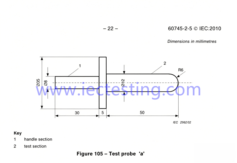 IEC 60745-2-5:2010 Figure 105 Test Probe ‘a’