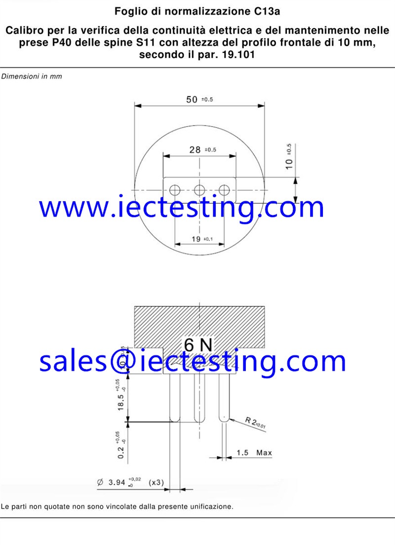 CEI 23-50 V4 Figure C13a Gauge for Italy Standard Plug and Socket Outlets