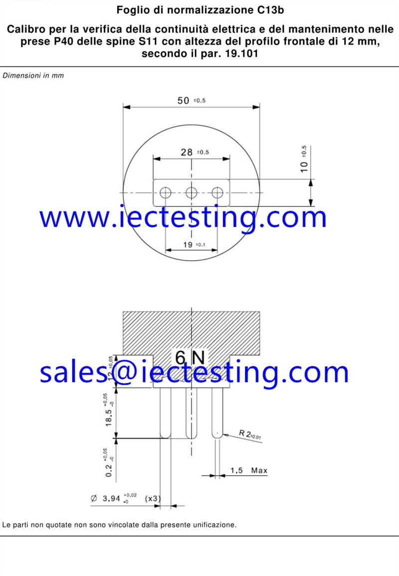 CEI 23-50 V4 Figure 13b Gauge for Italy Standard Plug and Socket Outlets