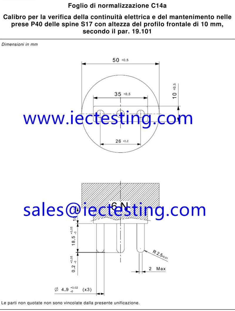 CEI 23-50 V4 Figure C14a Gauge for Italy Standard Plug and Socket Outlets