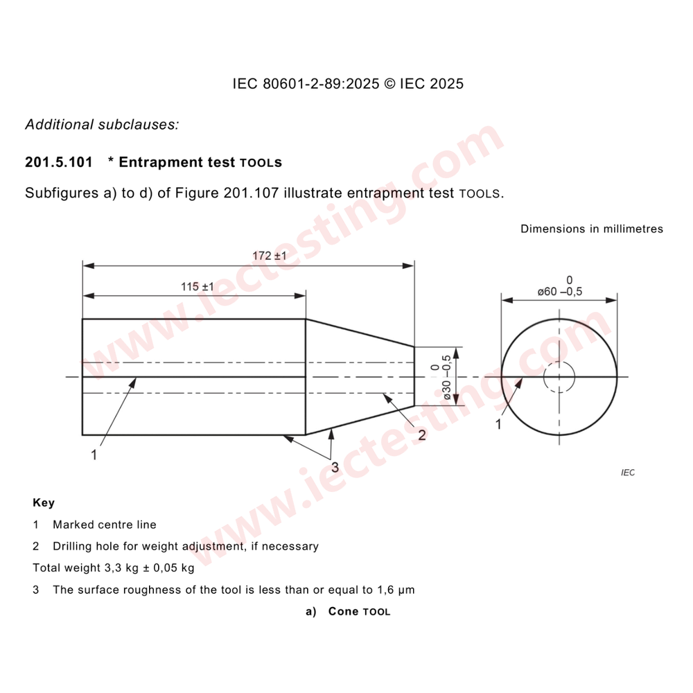 IEC 80601-2-89:2025 Figure 201.103a Cone Tool – standard drawing