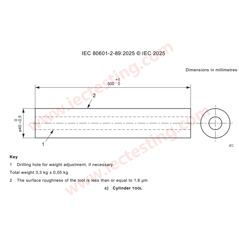 IEC 80601-2-89:2025 Figure 201.103c Cylinder Tool – standard drawing