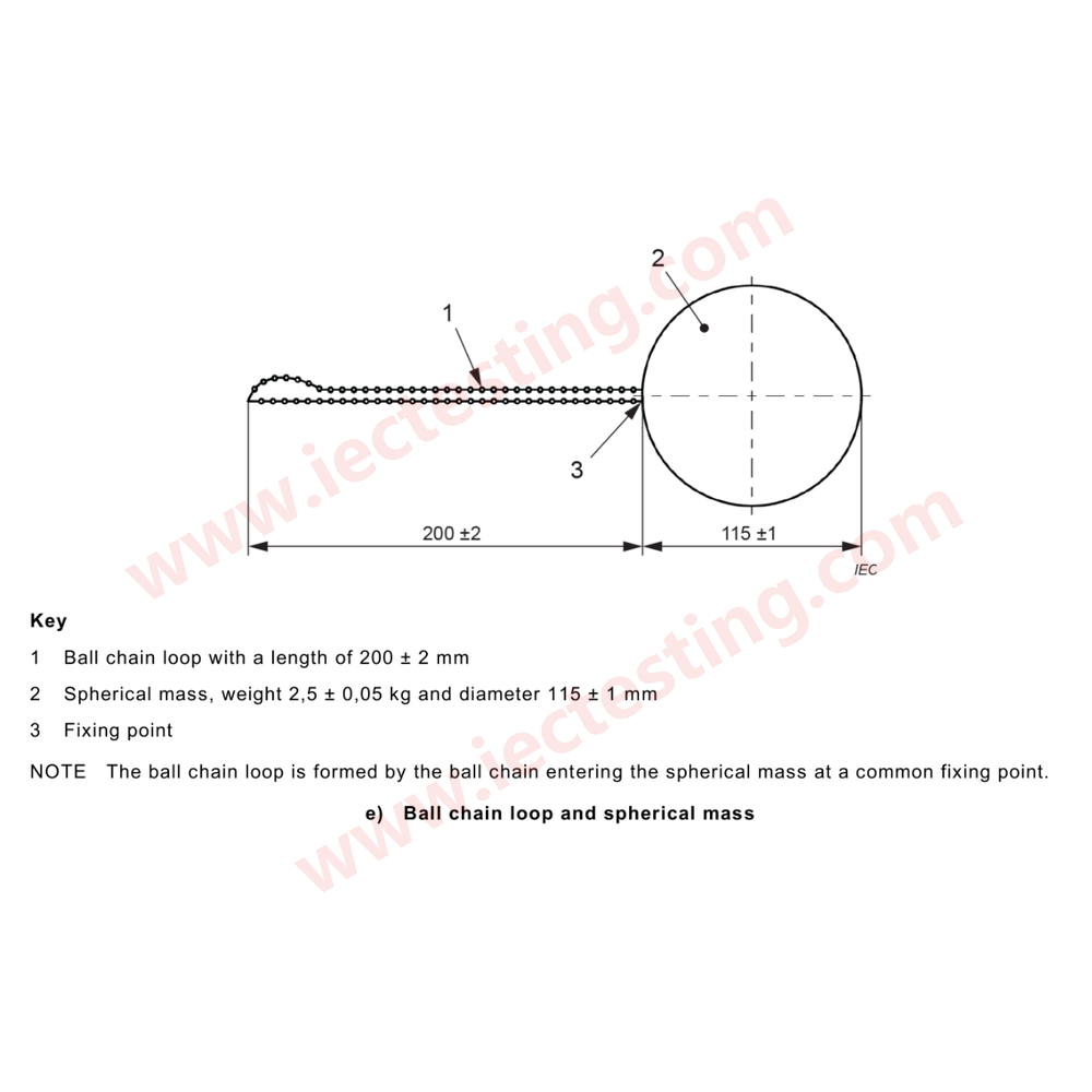 IEC 80601-2-89:2025 Figure 201.103e Ball Chain Loop and Spherical Mass – standard drawing