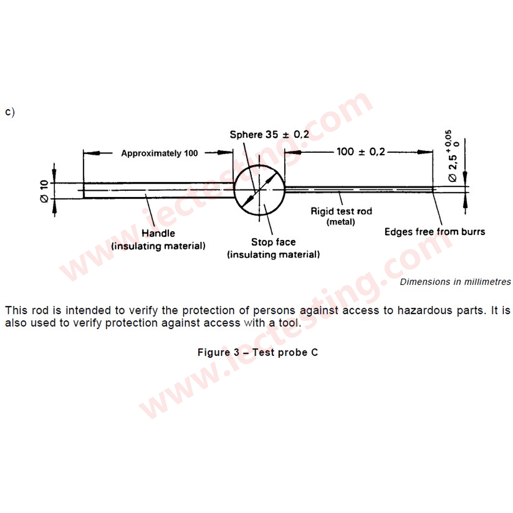 IEC61032 Figure 3 test probe C - standard drawing