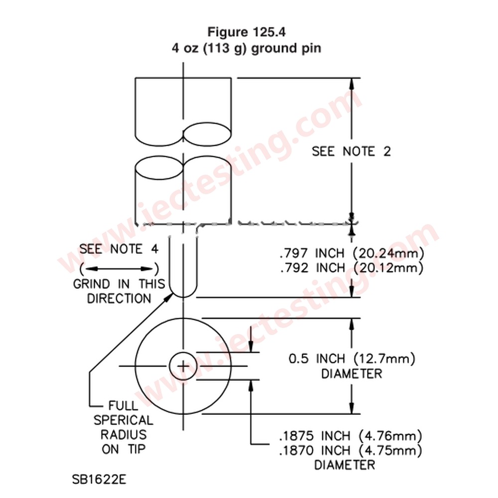 UL 498 Figure 125.4 SB1622E 4 oz (113 g) Ground Pin GNGPL-SB1622E-F1254 standard drawing