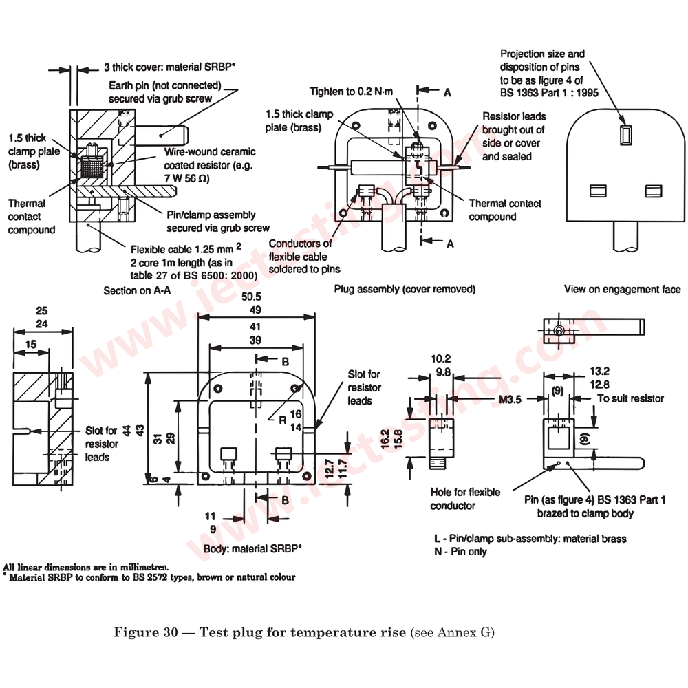BS1363-2 Figure 30 test plug for temperature rise standard drawing