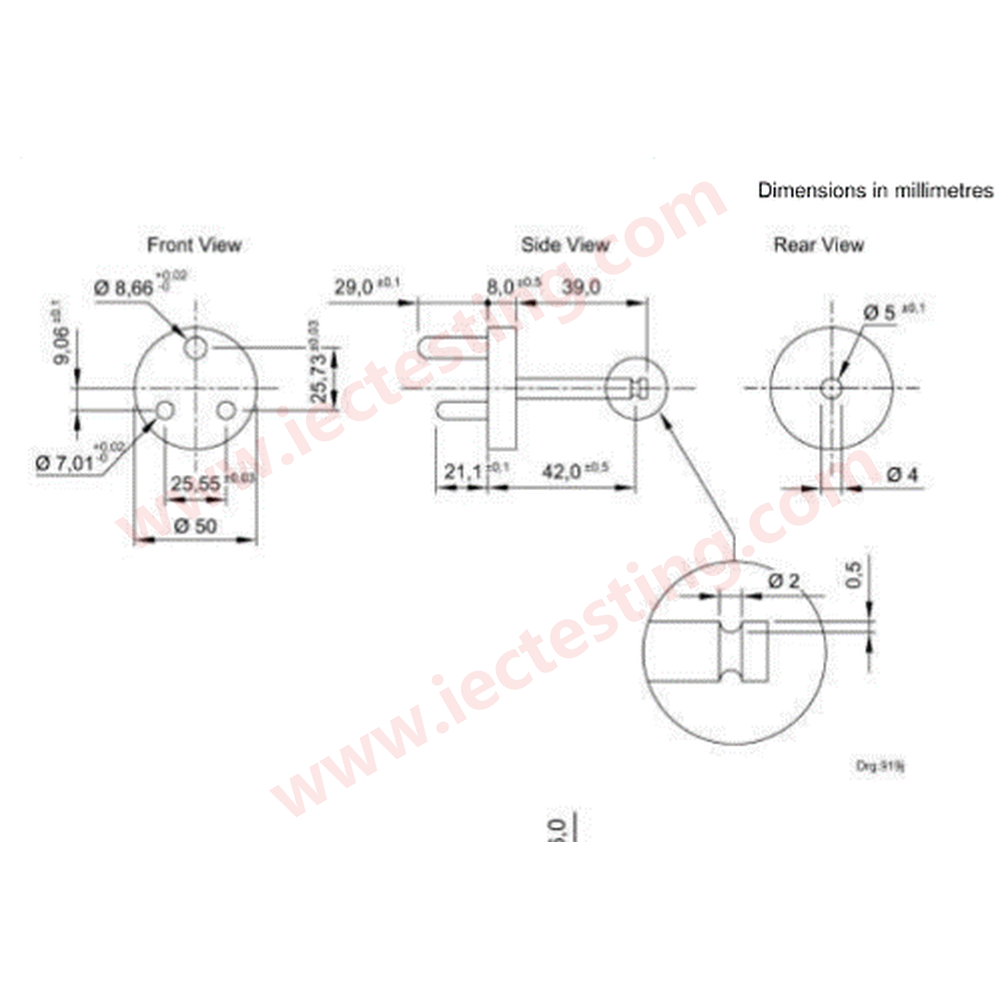 BS 546:2025 Figure 22 - Gauge for verifying resistance to lateral stress, 15 A