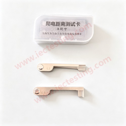 Creepage distance test card set with transparent storage case