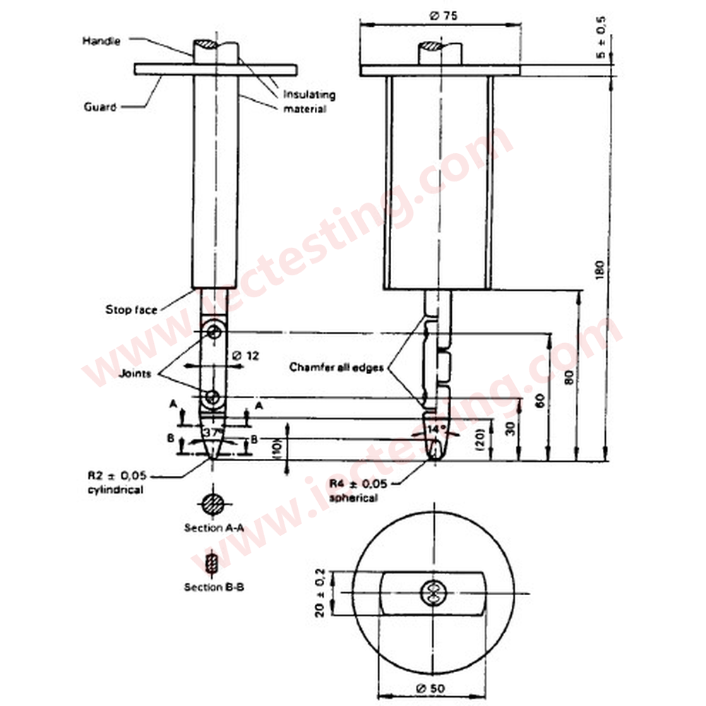 IEC 61032 Figure 2 Test Probe B standard drawing SC-F2B